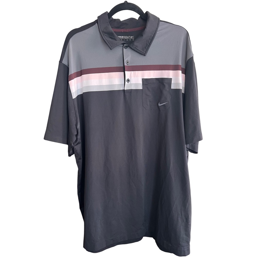 Nike Golf Dri-FIT Polo Shirt Mens XXL Black Grey Burgundy Striped 400787-010